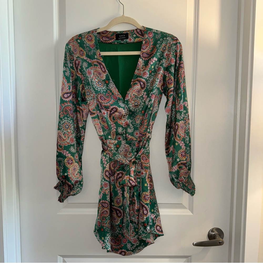 Vici Green Paisley Wrap Dress